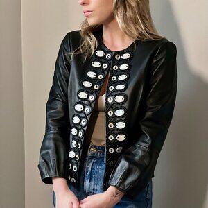 The Wrights Black Leather Jacket with Embellished Details Size 6